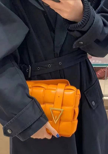 Mia Plaid Square Leather Shoulder Bag Orange