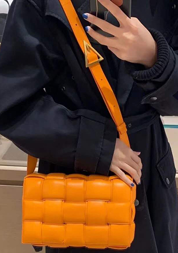 Mia Plaid Square Leather Shoulder Bag Orange