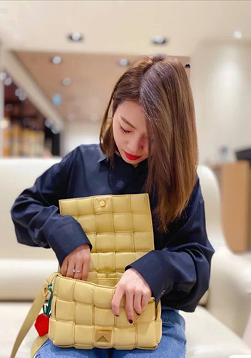 Mia Plaid Square Leather Shoulder Bag Yellow