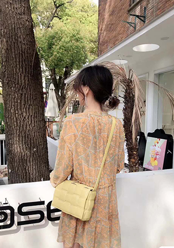 Mia Plaid Square Leather Shoulder Bag Yellow