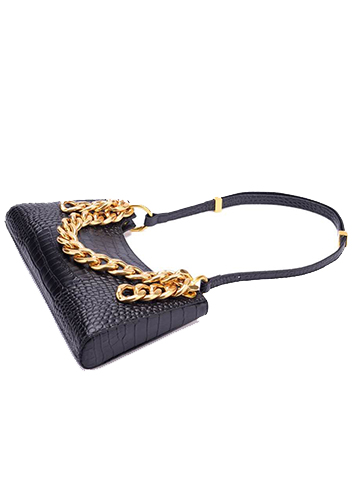 Mariana Croc Leather Shoulder Bag Black