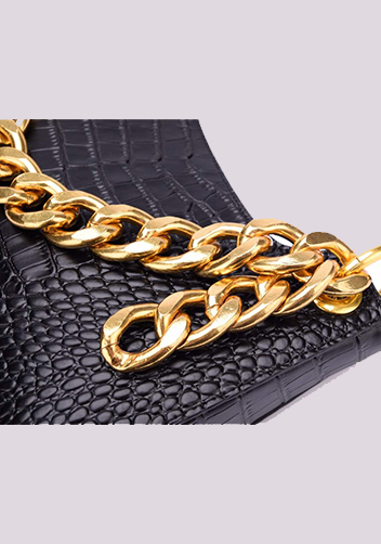 Mariana Croc Leather Shoulder Bag Black