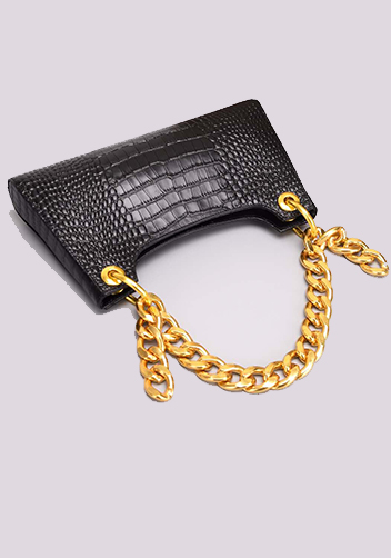 Mariana Croc Leather Shoulder Bag Black