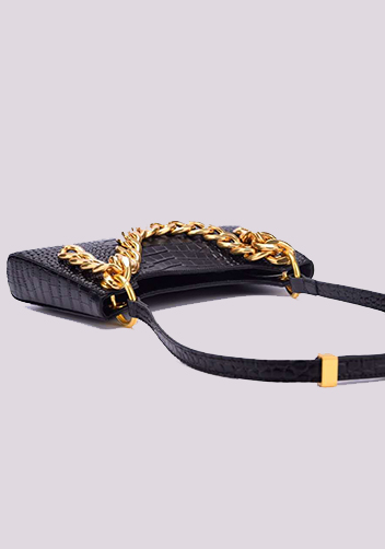 Mariana Croc Leather Shoulder Bag Black