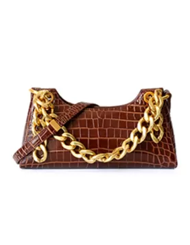 Mariana Croc Leather Shoulder Bag Brown