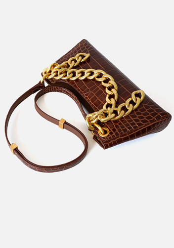 Mariana Croc Leather Shoulder Bag Brown