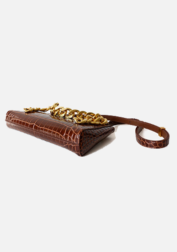 Mariana Croc Leather Shoulder Bag Brown
