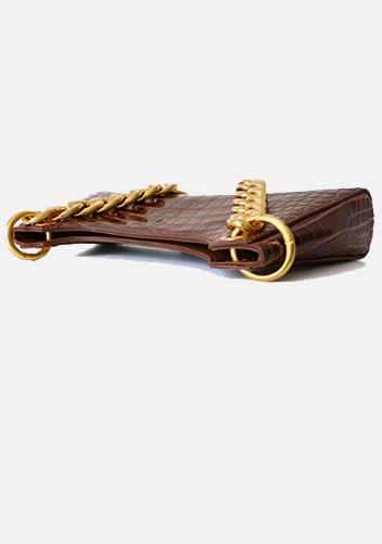Mariana Croc Leather Shoulder Bag Brown