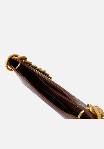 Mariana Croc Leather Shoulder Bag Brown