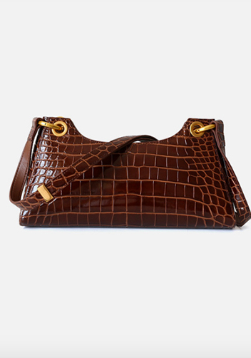 Mariana Croc Leather Shoulder Bag Brown
