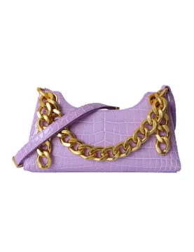 Mariana Croc Leather Shoulder Bag Purple