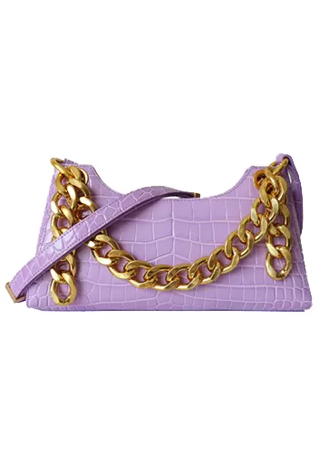 Mariana Croc Leather Shoulder Bag Purple