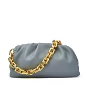Dina Leather Clutch Chain Bag Grey Blue