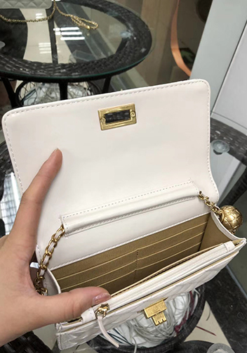 Adeline Leather Bag With Adjusting Ball White