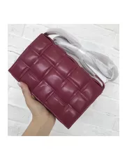 Mia Plaid Square Leather Medium Shoulder Bag Burgundy