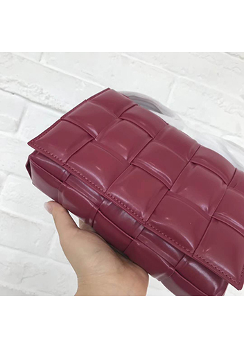 Mia Plaid Square Leather Medium Shoulder Bag Burgundy