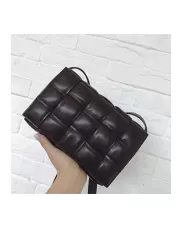 Mia Plaid Square Leather Medium Shoulder Bag Chocolate
