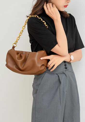 Dina Vegan Leather Clutch Chain Bag Brown