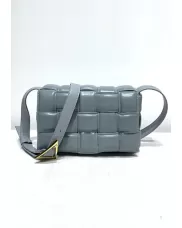 Mia Plaid Square Leather Medium Shoulder Bag Grey Blue