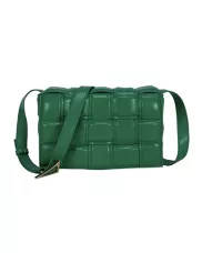 Mia Plaid Square Leather Medium Shoulder Bag Grass Green