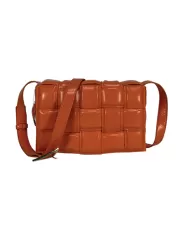 Mia Plaid Square Leather Medium Shoulder Bag Orange