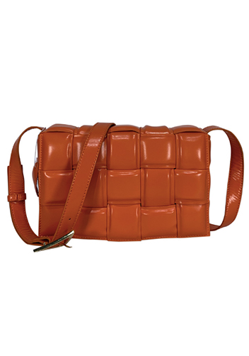 Mia Plaid Square Leather Medium Shoulder Bag Orange
