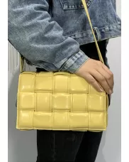 Mia Plaid Square Leather Medium Shoulder Bag Yellow