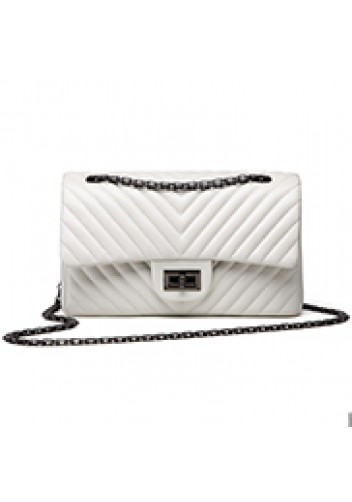 Adele Flap V Shape Quilted Medium Bag Faux White
