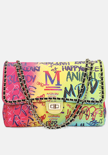 Adele Flap Large Bag Vegan Chain Trim Graffiti Multicolour