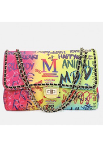 Adele Flap Large Bag Vegan Chain Trim Graffiti Multicolour