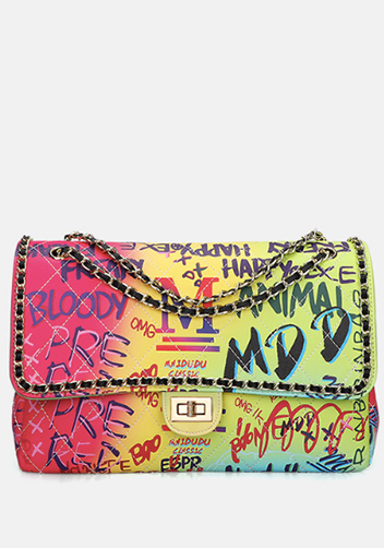 Adele Flap Large Bag Vegan Chain Trim Graffiti Multicolour