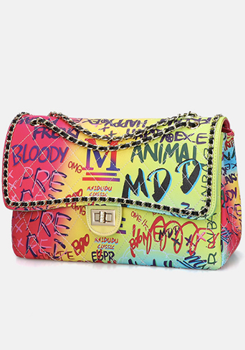 Adele Flap Large Bag Vegan Chain Trim Graffiti Multicolour