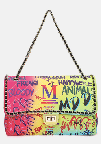 Adele Flap Large Bag Vegan Chain Trim Graffiti Multicolour