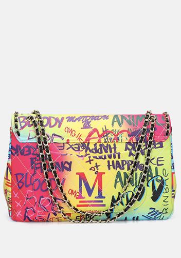 Adele Flap Large Bag Vegan Chain Trim Graffiti Multicolour