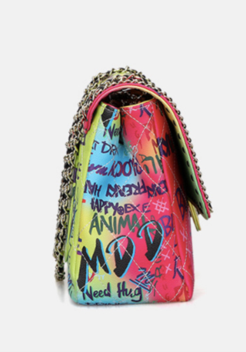 Adele Flap Large Bag Vegan Chain Trim Graffiti Multicolour