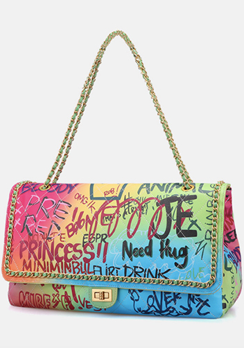 Adele Flap Large Bag Vegan Chain Trim Graffiti