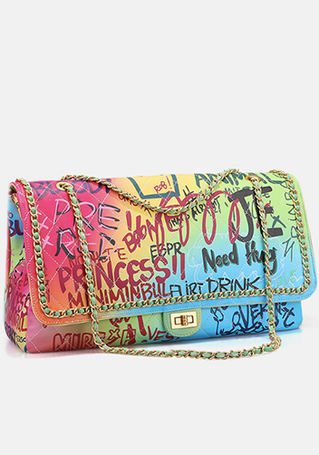 Adele Flap Large Bag Vegan Chain Trim Graffiti