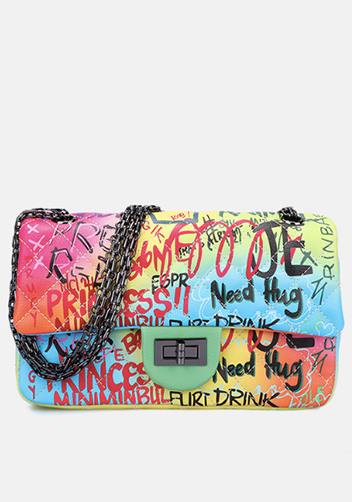 Adele Flap Medium Bag Vegan Leather Graffiti
