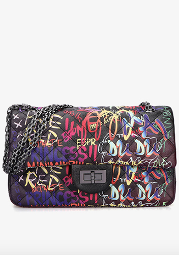 Adele Flap Medium Bag Vegan Leather Graffiti Black
