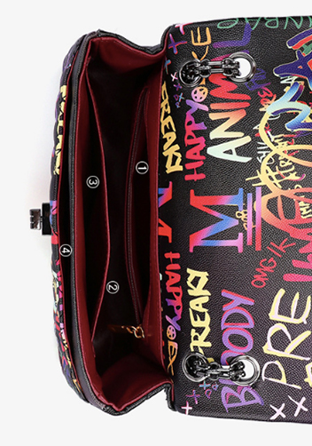 Adele Flap Medium Bag Vegan Leather Graffiti Black