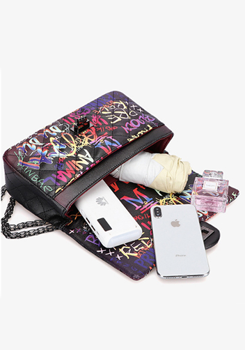 Adele Flap Medium Bag Vegan Leather Graffiti Black