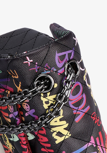 Adele Flap Medium Bag Vegan Leather Graffiti Black