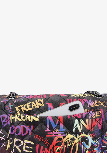 Adele Flap Medium Bag Vegan Leather Graffiti Black