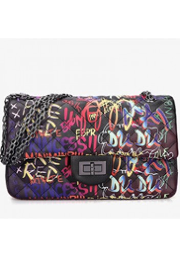 Adele Flap Medium Bag Vegan Leather Graffiti Black