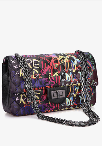 Adele Flap Medium Bag Vegan Leather Graffiti Black