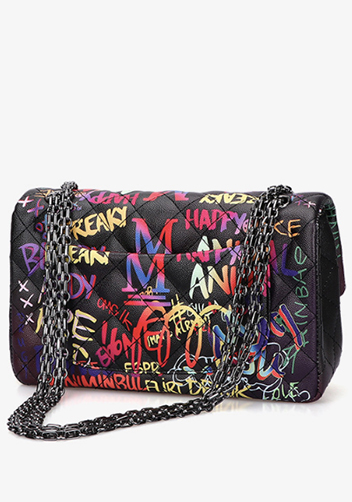 Adele Flap Medium Bag Vegan Leather Graffiti Black