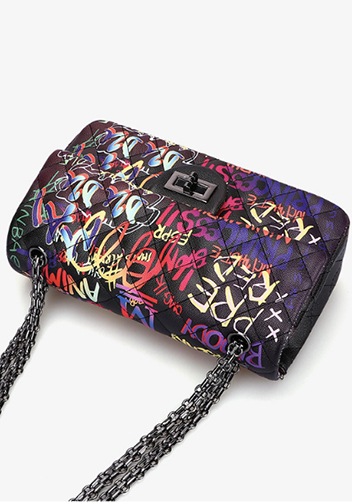 Adele Flap Medium Bag Vegan Leather Graffiti Black