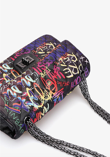 Adele Flap Medium Bag Vegan Leather Graffiti Black