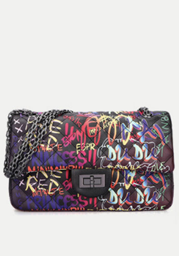 Adele Flap Medium Bag Vegan Leather Graffiti Black