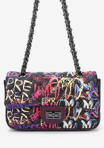 Adele Flap Small Bag Vegan Graffiti Black